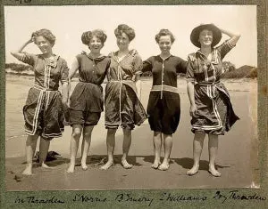 1900s Edwardian Navy and Cream Cotton Bathing Suit