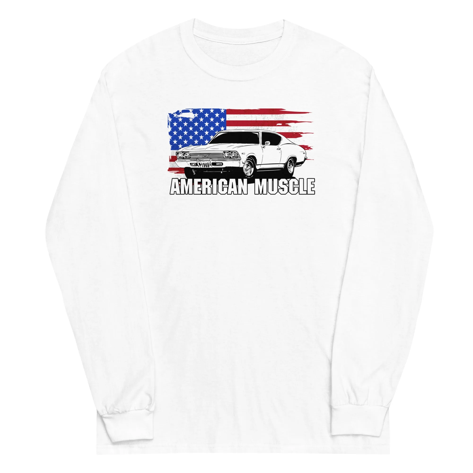 1969 Chevelle Car Long Sleeve T-Shirt American Flag