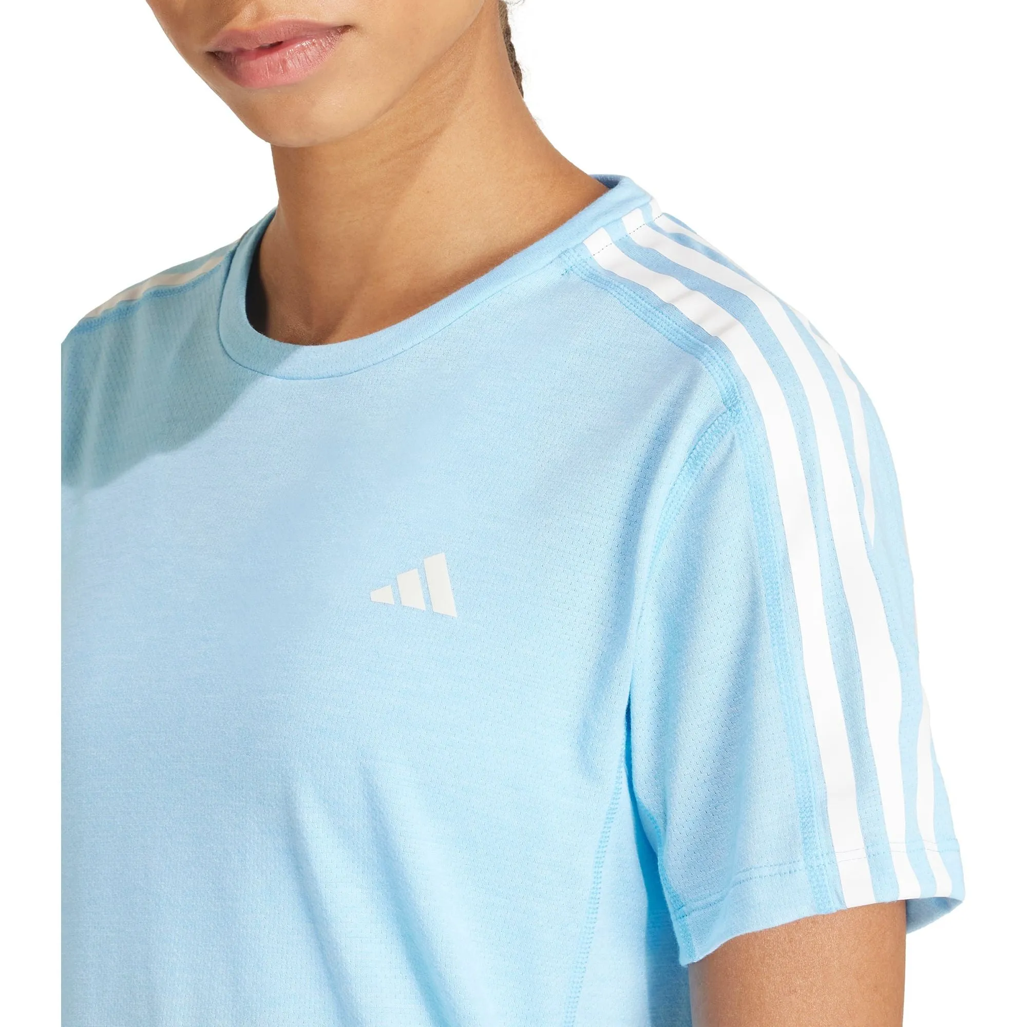 adidas Own The Run 3 Stripes Short Sleeve Womens Running Top - Blue