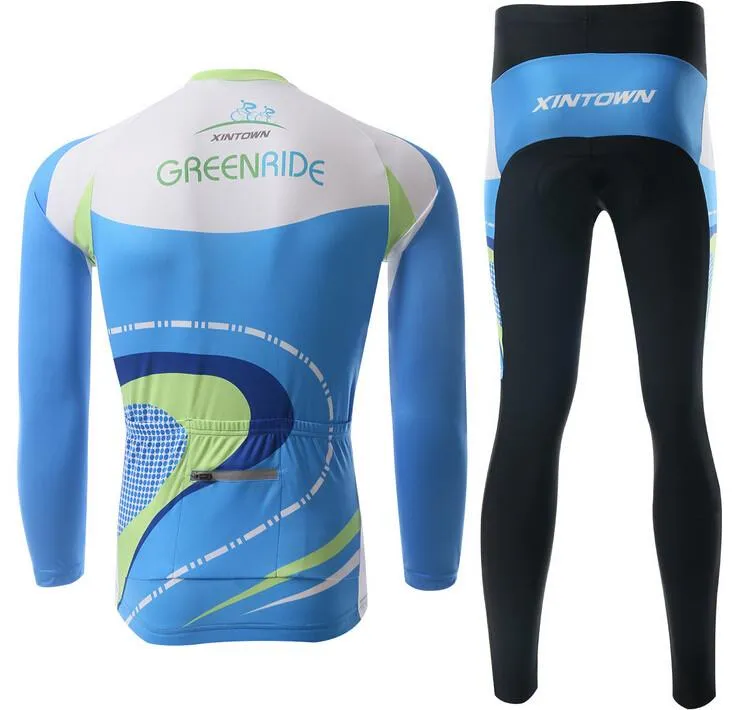 Blue Green Crooked Road Long Sleeve Cycling Jersey Set