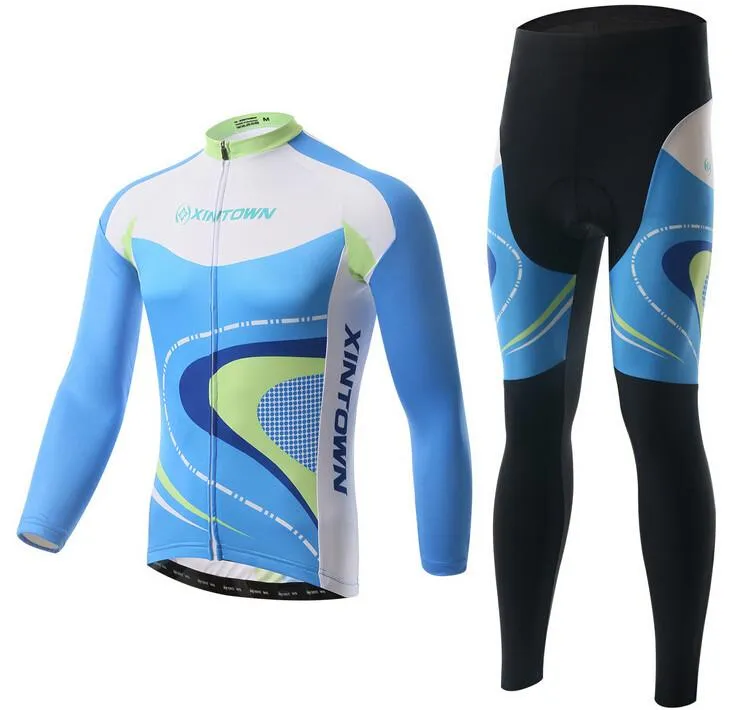 Blue Green Crooked Road Long Sleeve Cycling Jersey Set