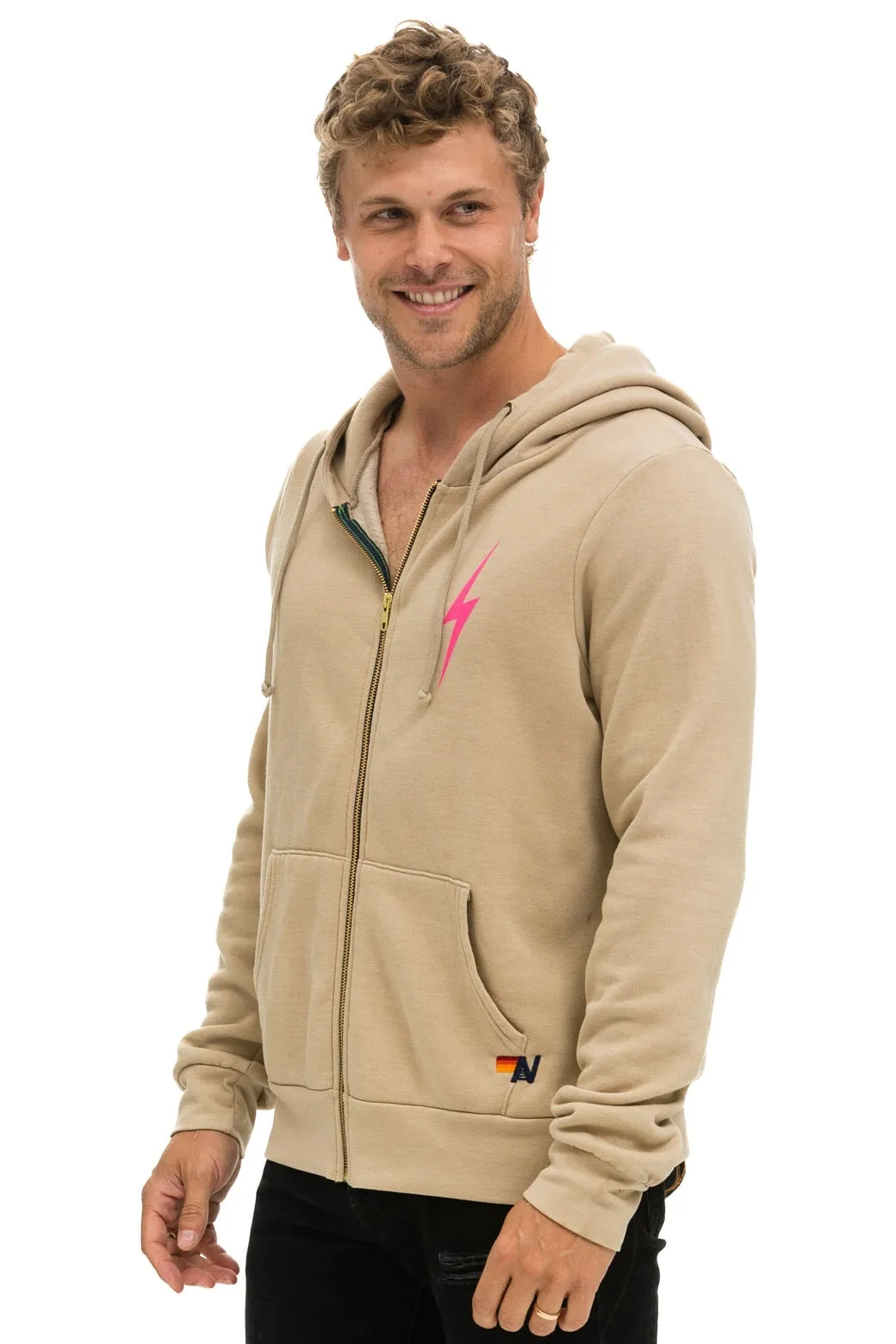 BOLT 2 HOODIE - SAND //  NEON PINK