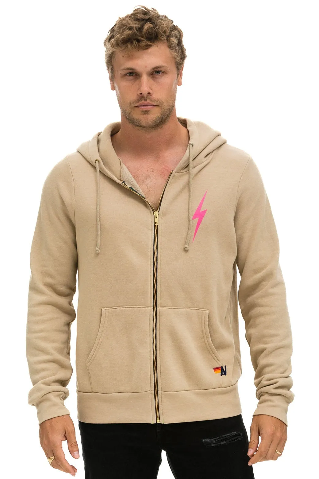 BOLT 2 HOODIE - SAND //  NEON PINK