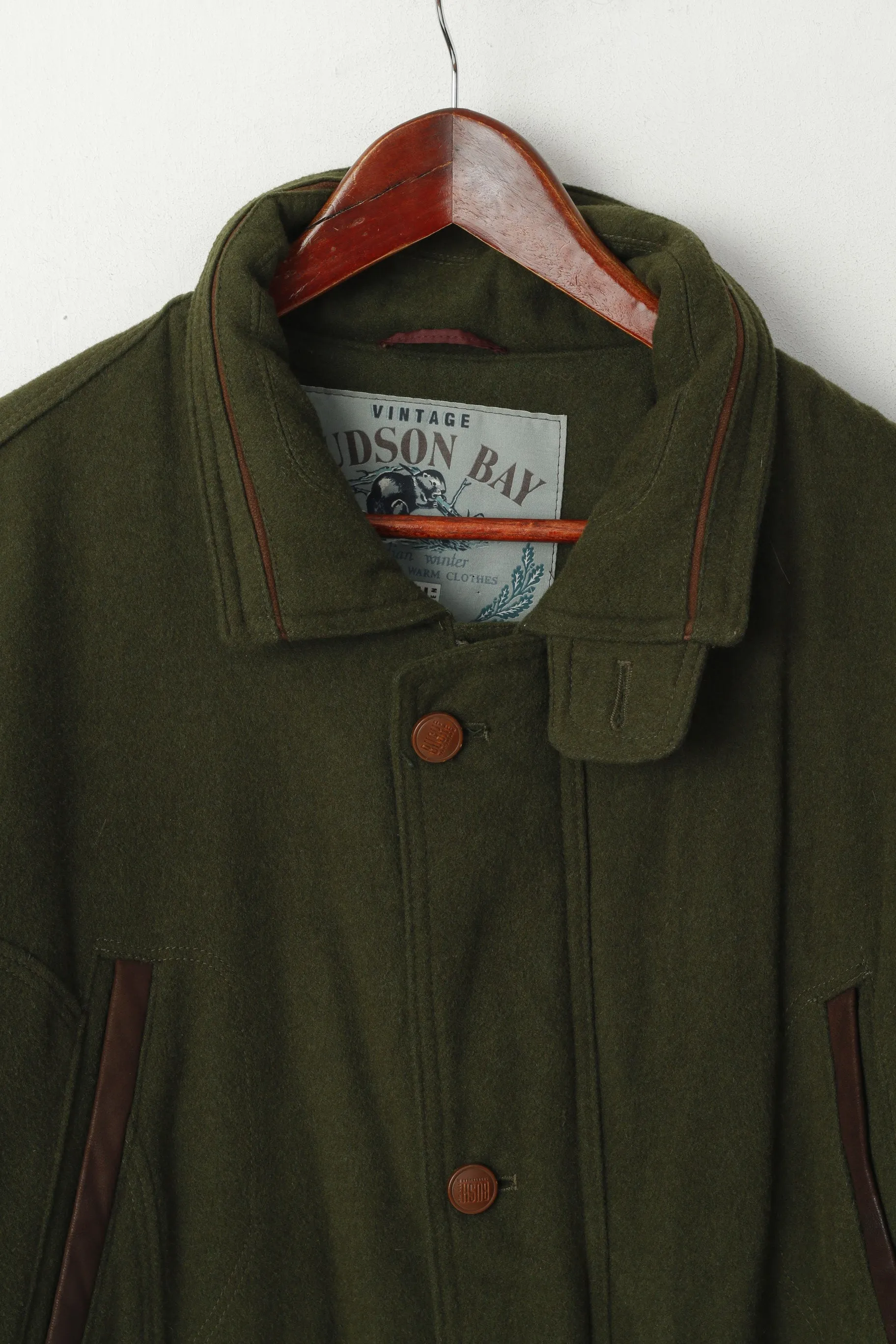 BUSH Vintage Hudson Bay Men 50 L Jacket Green Wool Cachmere Sportswear Canadian Coat