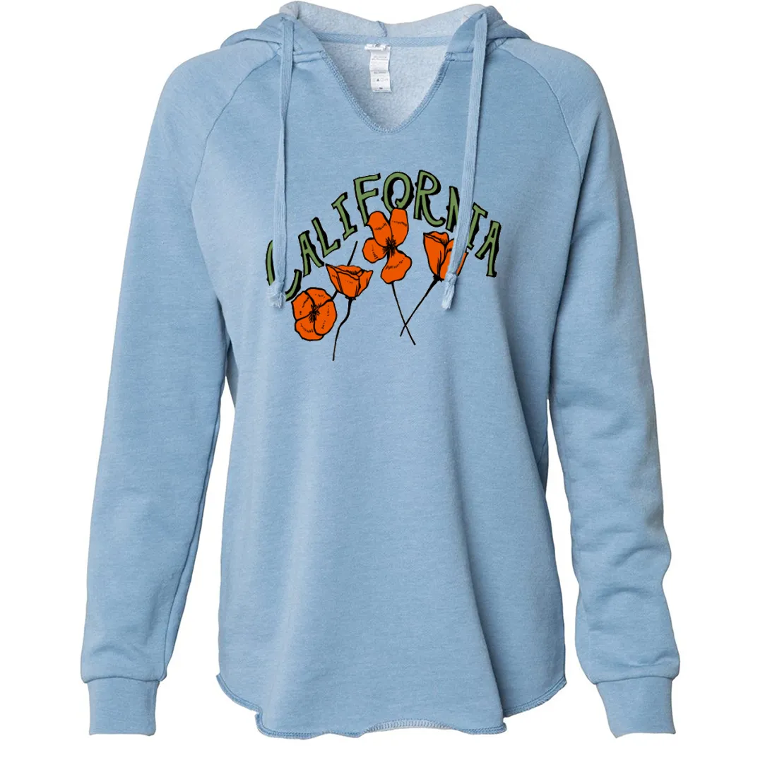 California Poppies Green Text Women's Soft Hooded Pullover