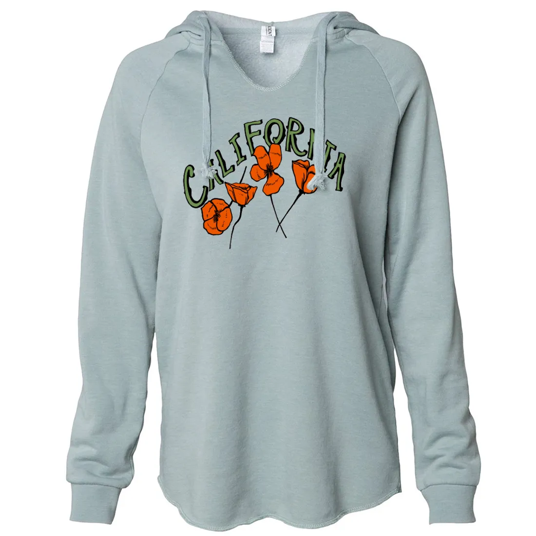 California Poppies Green Text Women's Soft Hooded Pullover