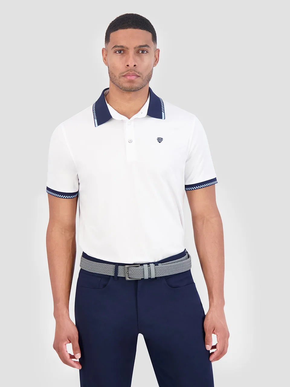 Checker Rib Air Pique Sports Fit Polo - White