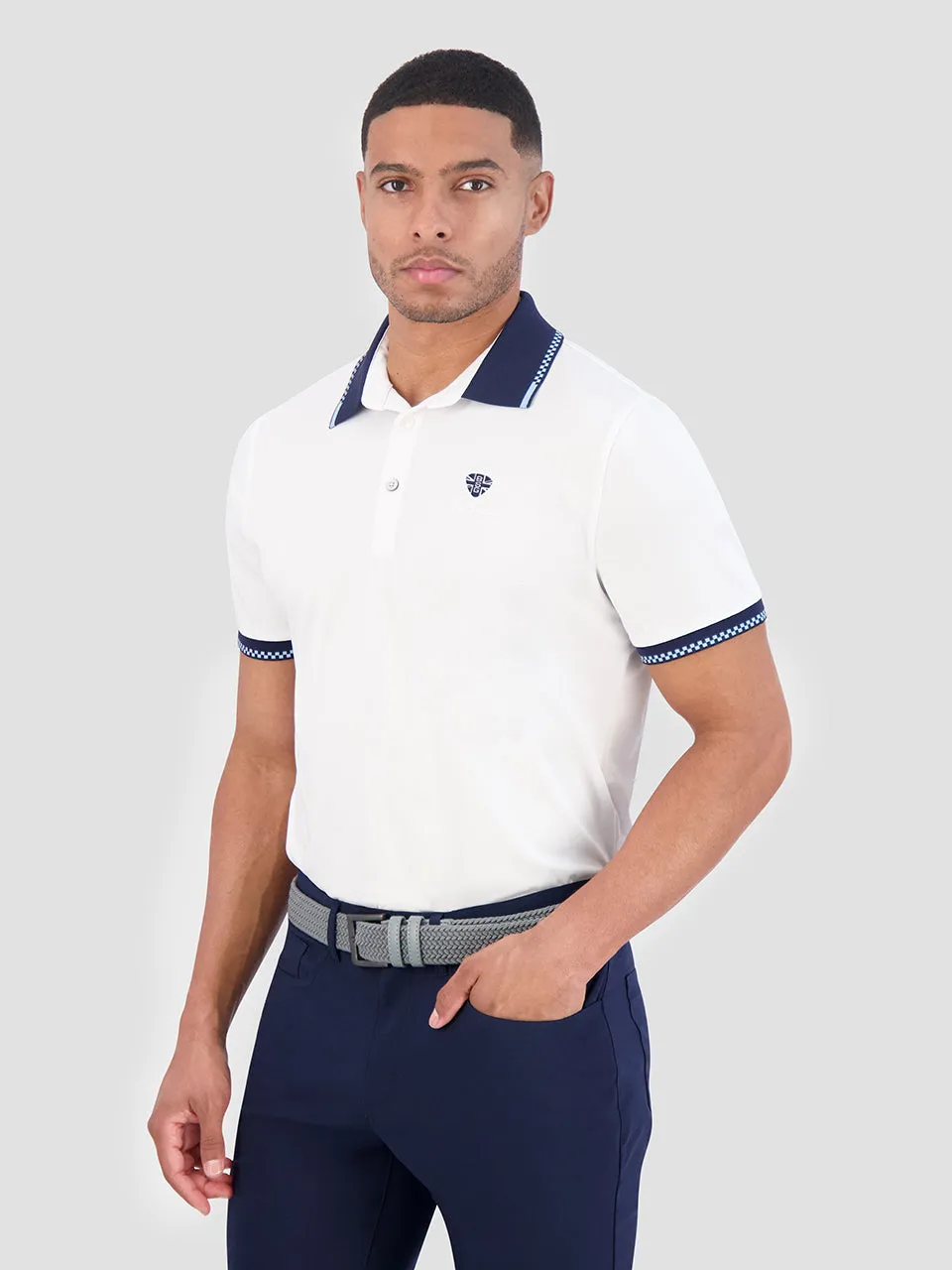 Checker Rib Air Pique Sports Fit Polo - White