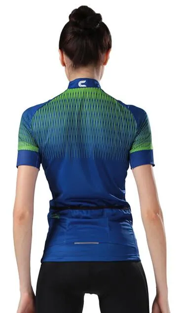 CHEJI Blue Green Short Sleeve Cycling Jersey