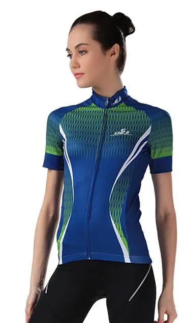 CHEJI Blue Green Short Sleeve Cycling Jersey