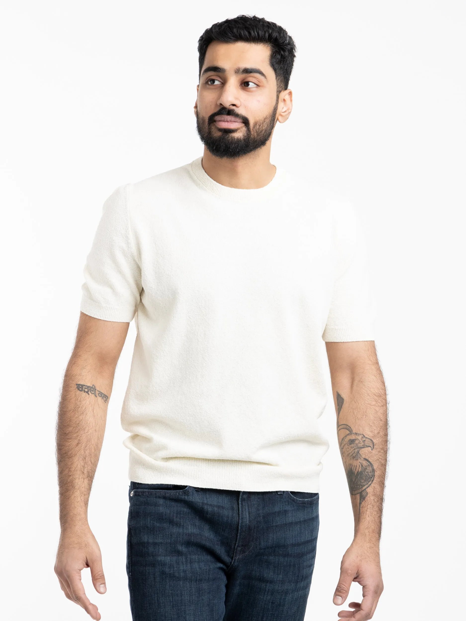 Cream Short-Sleeve Crewneck Knit