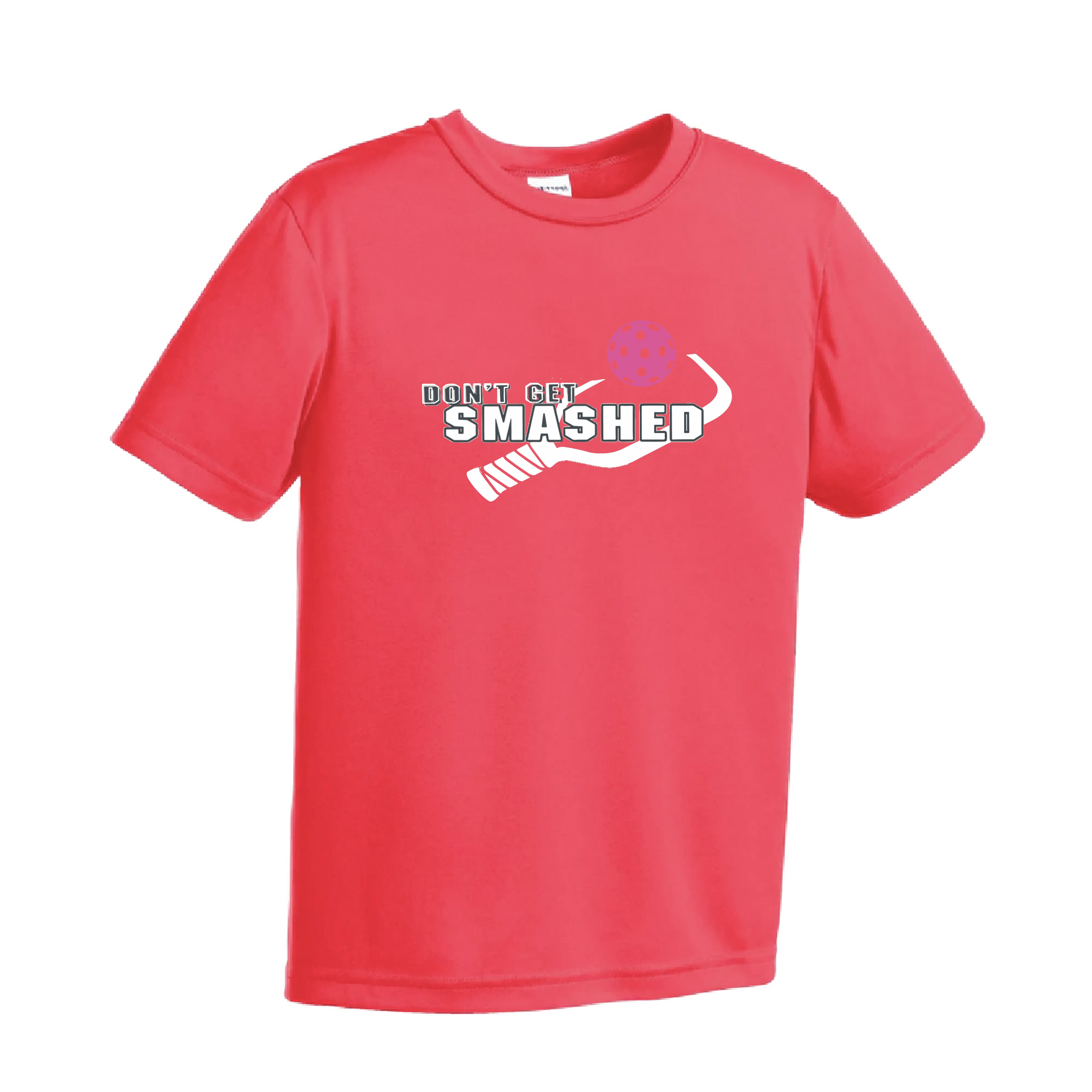 Don't Get Smashed (Cyan Orange Pink Pickleball Colors) | Youth Short Sleeve Athletic Shirt | 100% Polyester