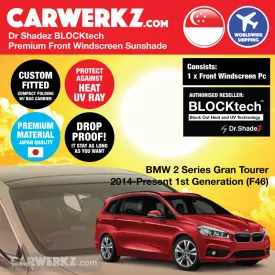 Dr Shadez BLOCKtech Premium Front Windscreen Foldable Sunshade for BMW 2 Series Gran Tourer 2014-Current (F46)