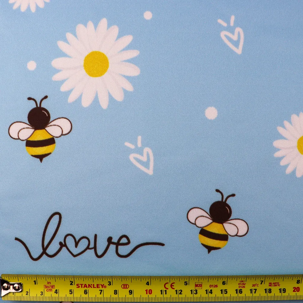 FS1007 Bee Lover Scuba Stretch Knit Fabric Baby Blue