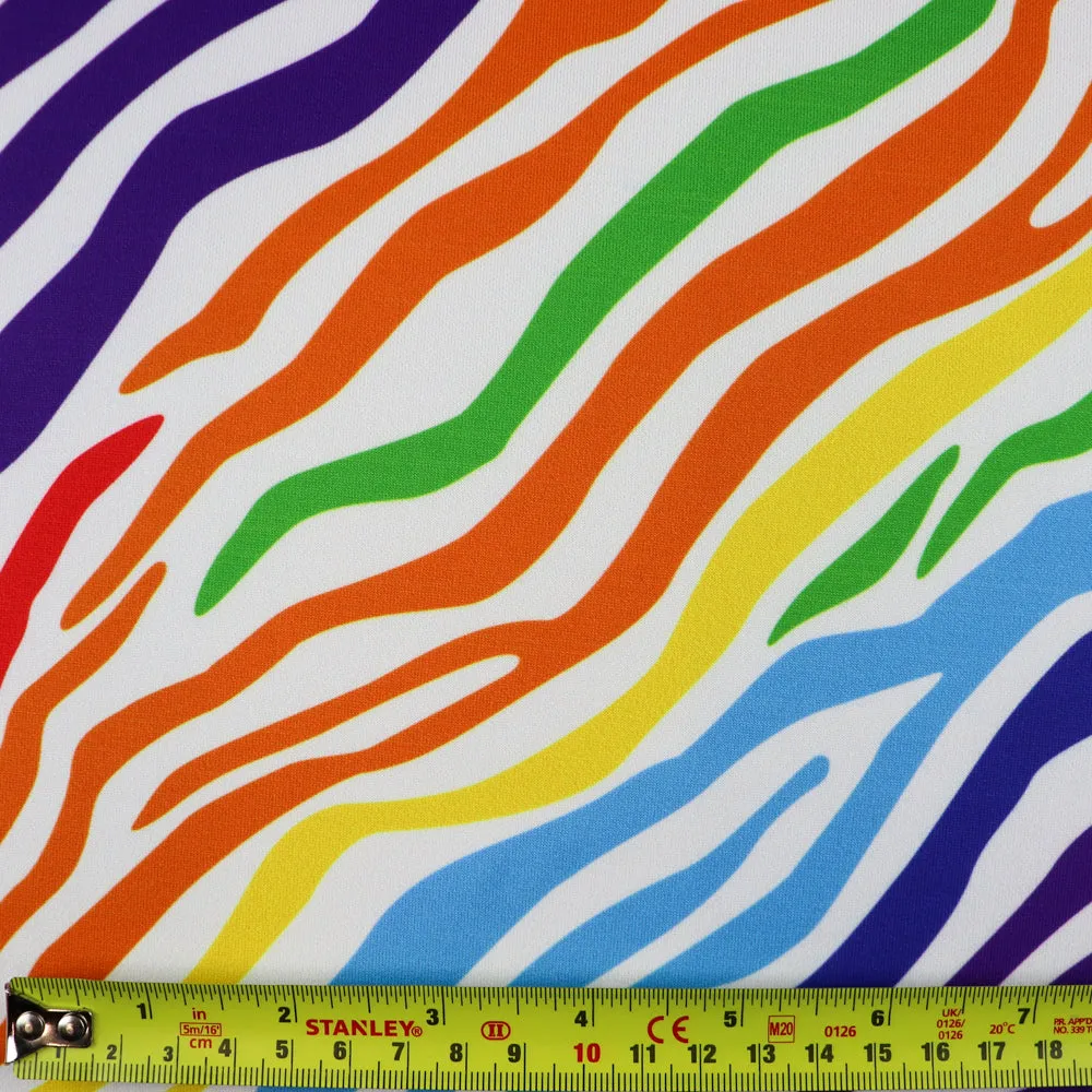 FS1013 Zebra Scuba Stretch Knit Fabric Rainbow