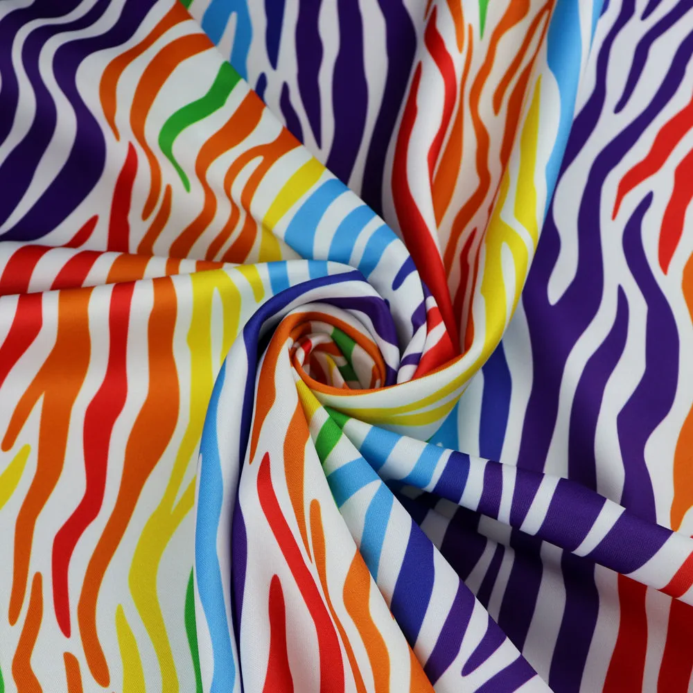 FS1013 Zebra Scuba Stretch Knit Fabric Rainbow