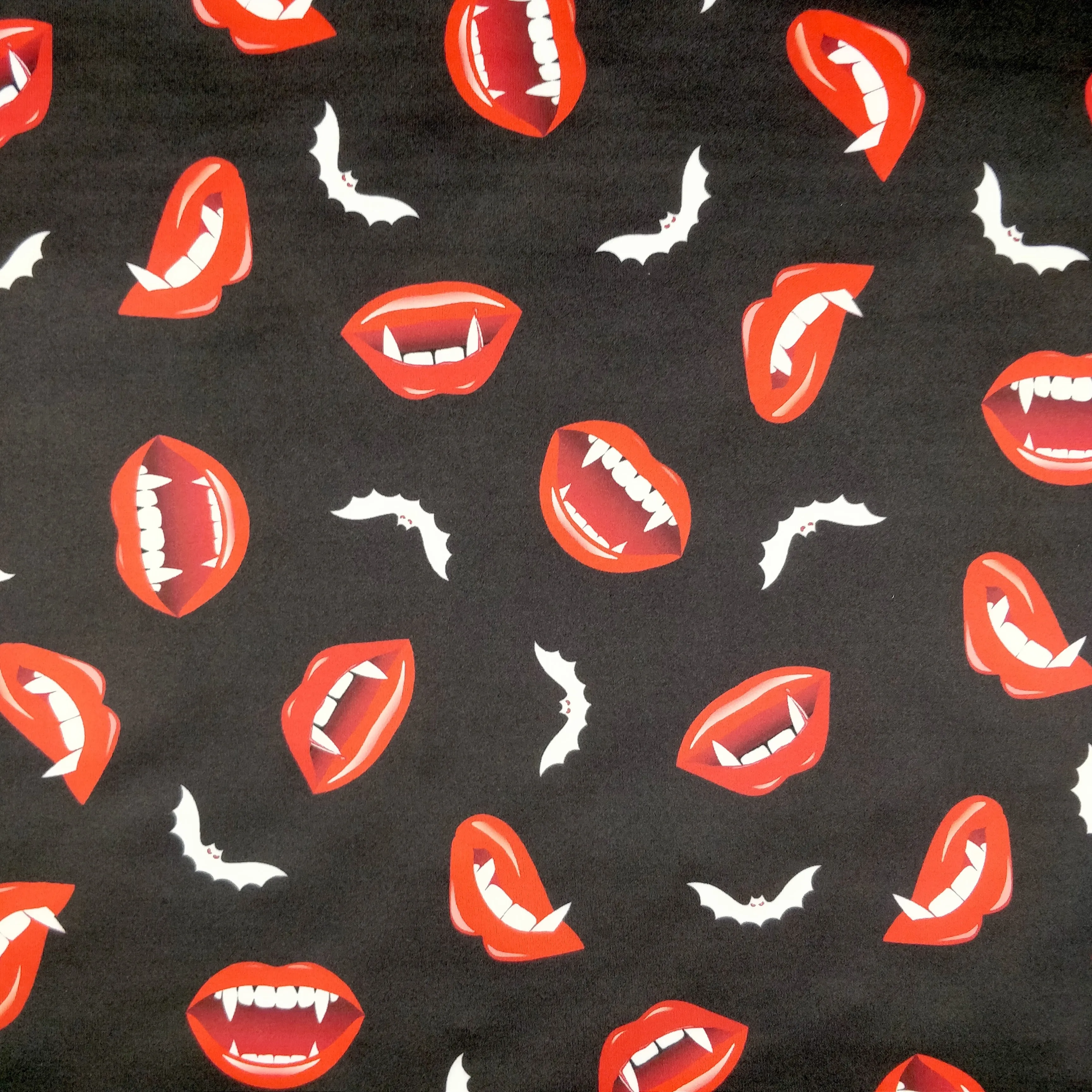 FS322 Vampire and Bats Scuba Stretch Knit Fabric Black