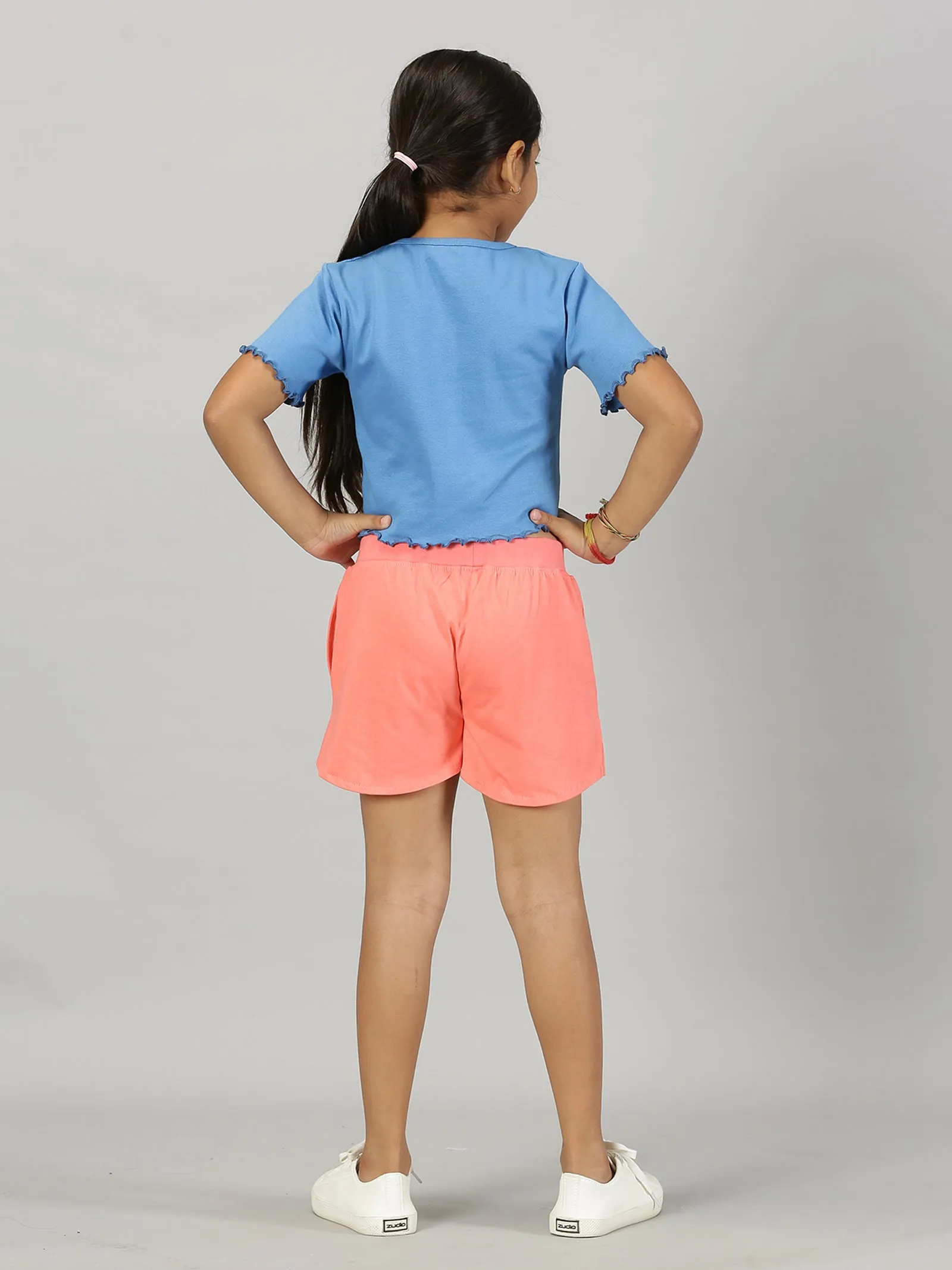 Girls Crop Tee & Over Lap Shorts With Bow Set