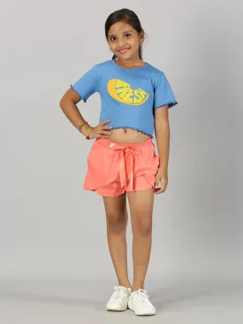 Girls Crop Tee & Over Lap Shorts With Bow Set