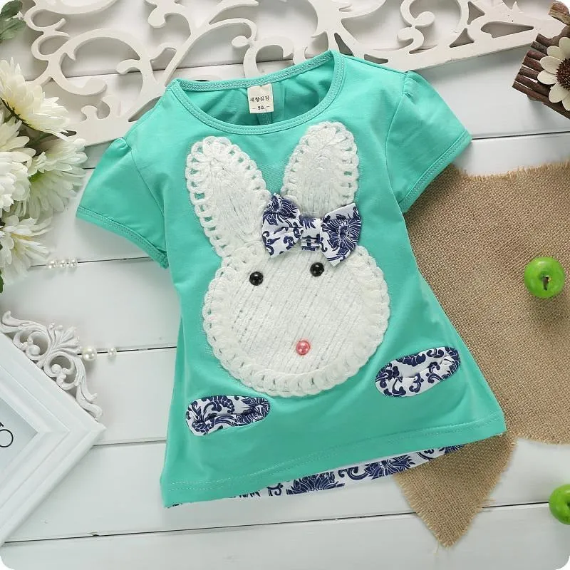 Girls Rabbit T-shirt Pants 2 Pcs Set