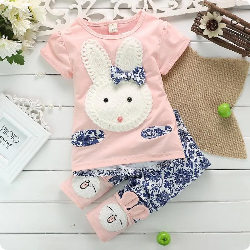 Girls Rabbit T-shirt Pants 2 Pcs Set