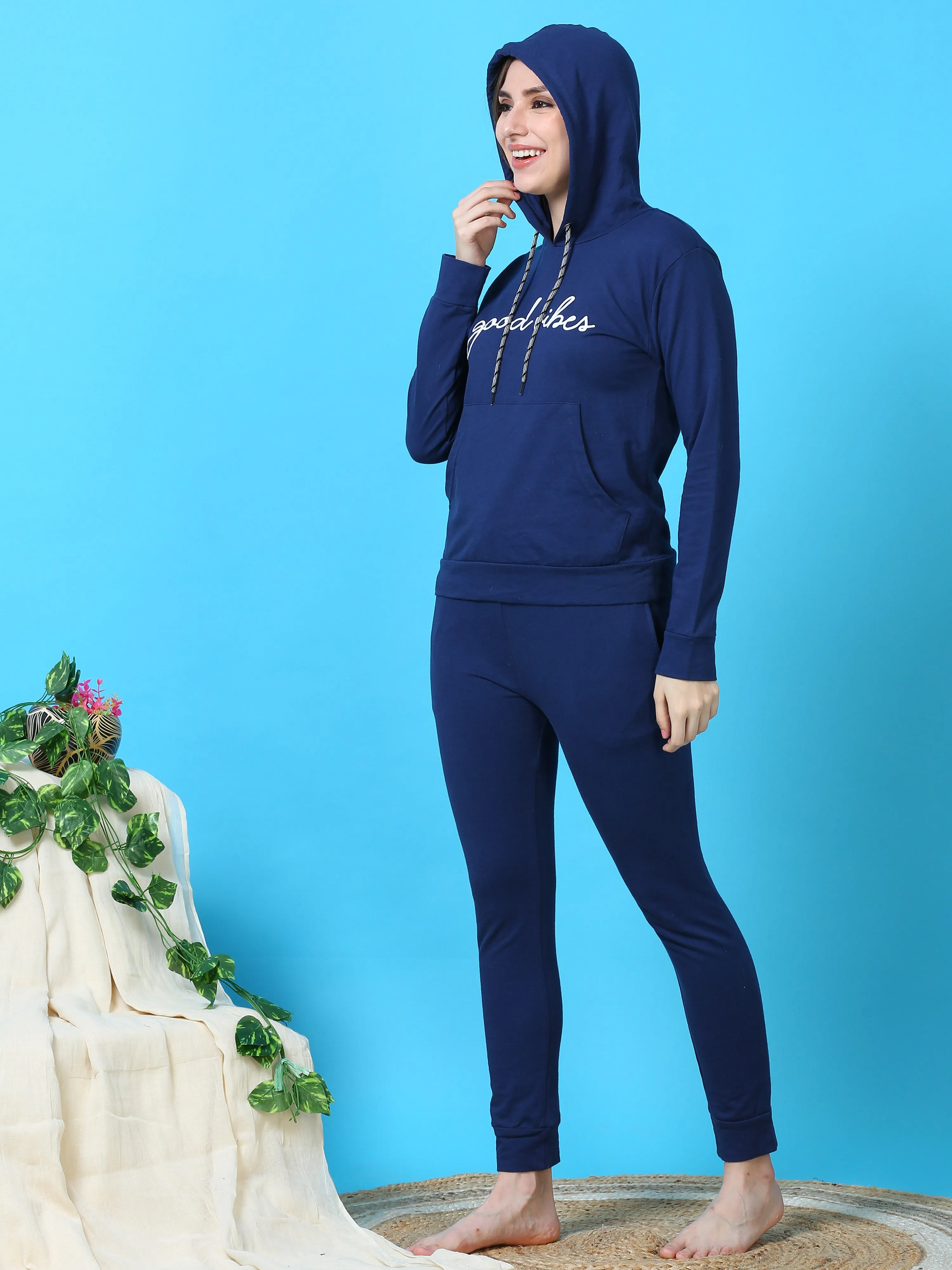 Good Blue Hosiery Cotton Winter Track Suit With Rib