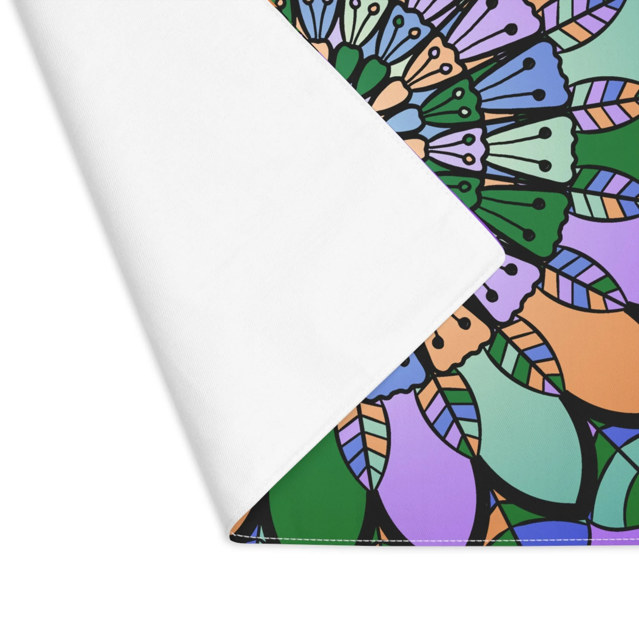 Hand-Drawn Mandala Placemat - Green-Purple-Orange, 1pc