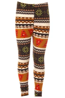 Kid's Colorful Fair Isle Snowflake Tree Pattern Printed Leggings