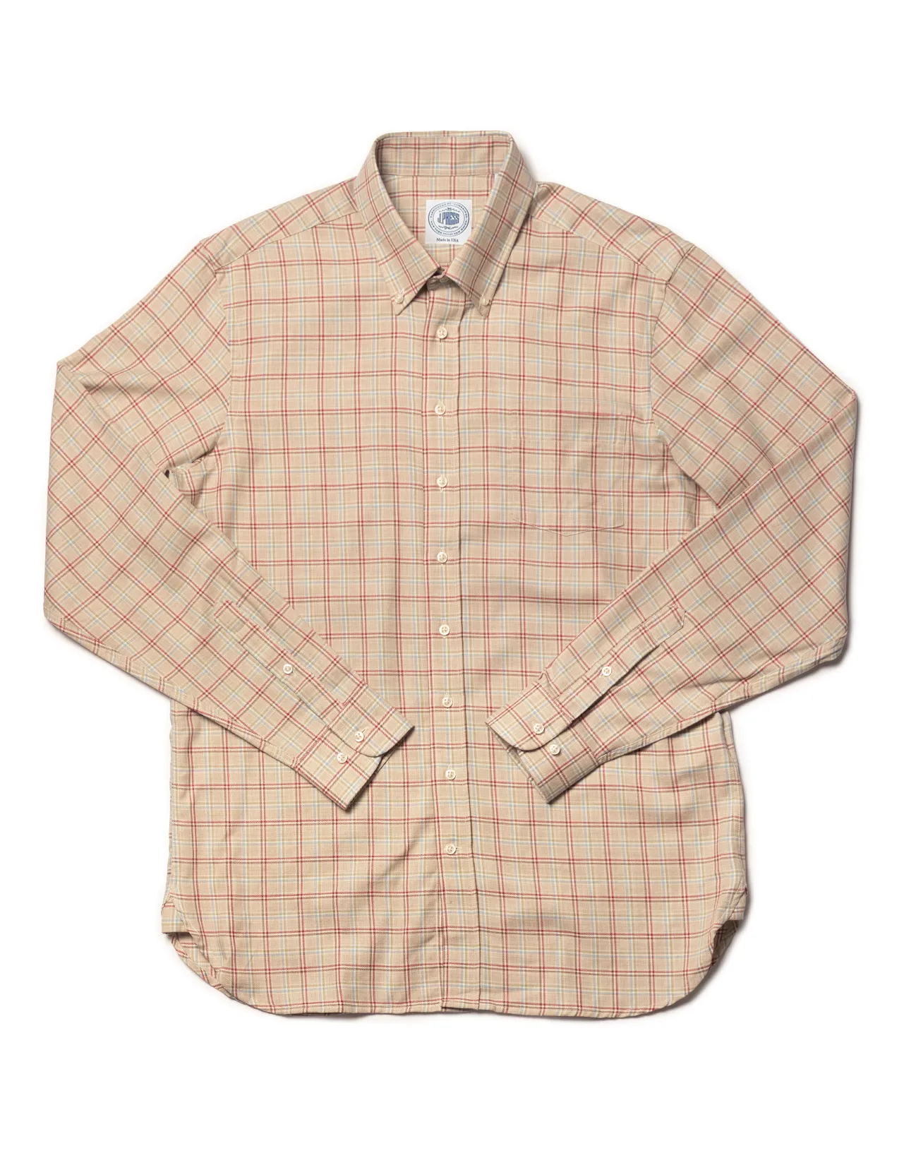 LIGHT BROWN WITH MULTI PANE COTTON/WOOL LONGSLEEVE SPORT SHIRT