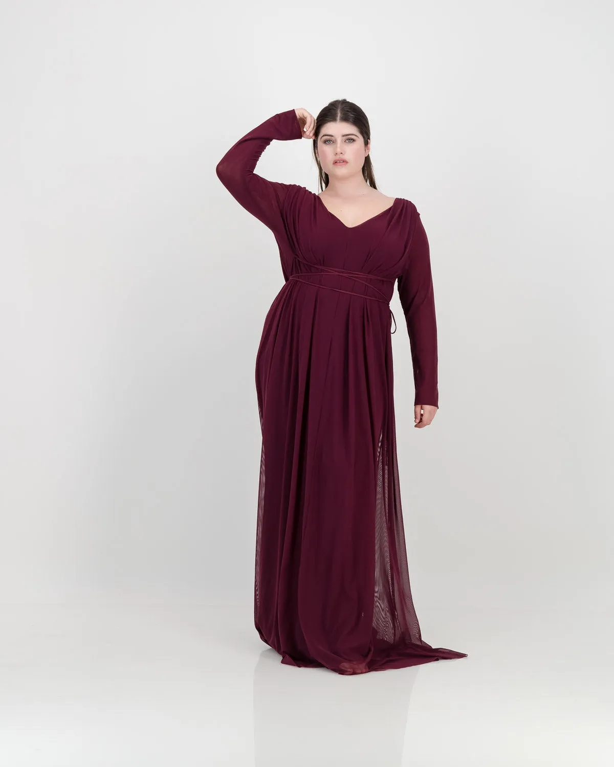 long sleeve cleo dress - burgundy