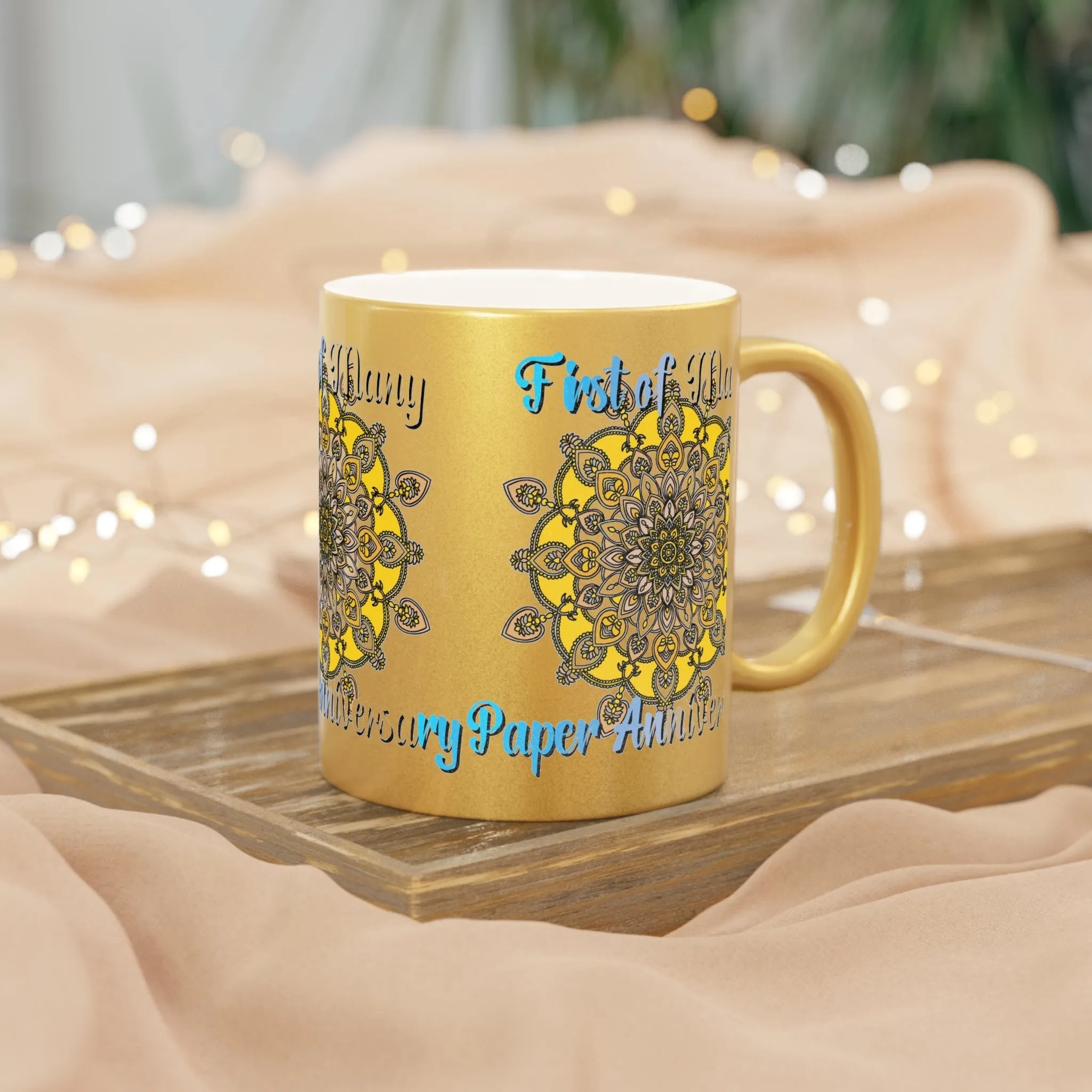 Mandala Design Metallic Mug - Handmade First Year Anniversary Gift