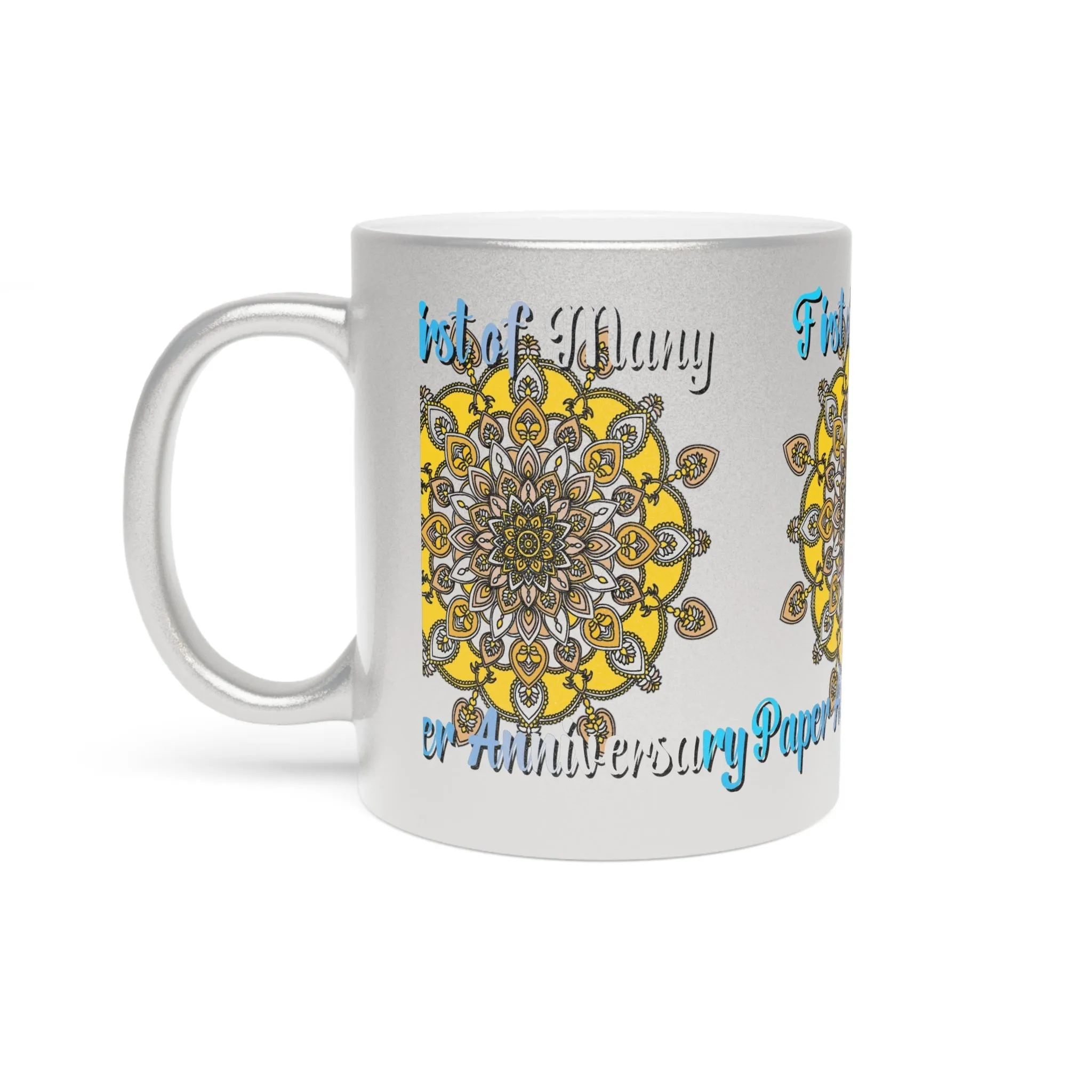 Mandala Design Metallic Mug - Handmade First Year Anniversary Gift