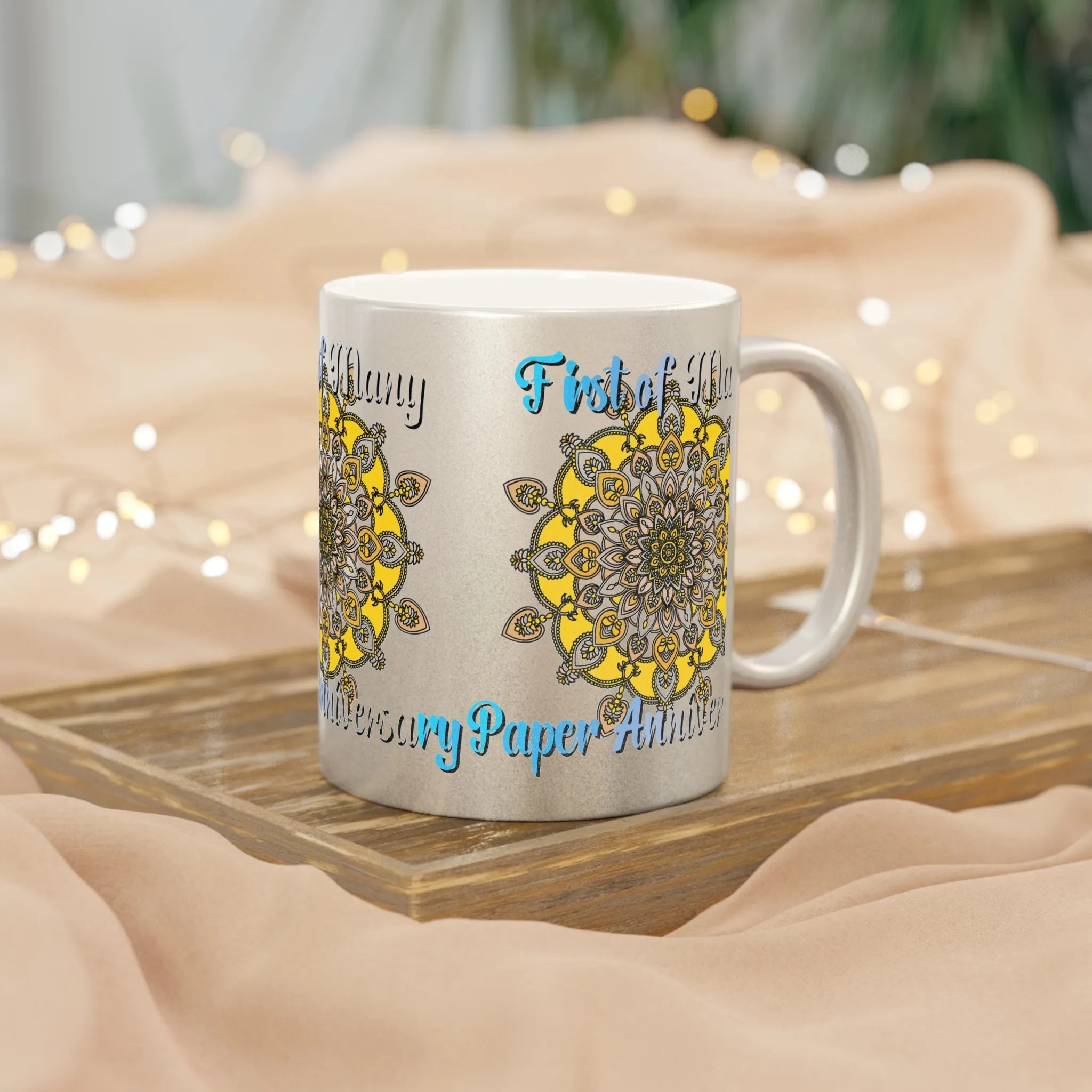 Mandala Design Metallic Mug - Handmade First Year Anniversary Gift