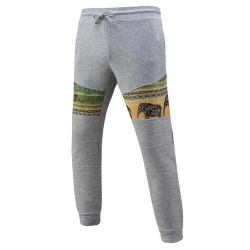 Men's Casual Jacquard Elastic Pants National Style Printing Drawstring Sport Trousers