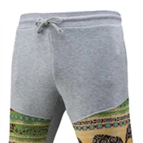 Men's Casual Jacquard Elastic Pants National Style Printing Drawstring Sport Trousers