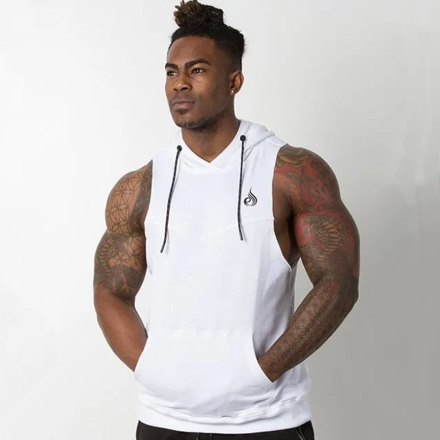 Mens Sleeveless Hoodies gyms Fitness Bodybuilding cotton Sweatshirt Casual fashion male workout Hooded Sportswear clothing