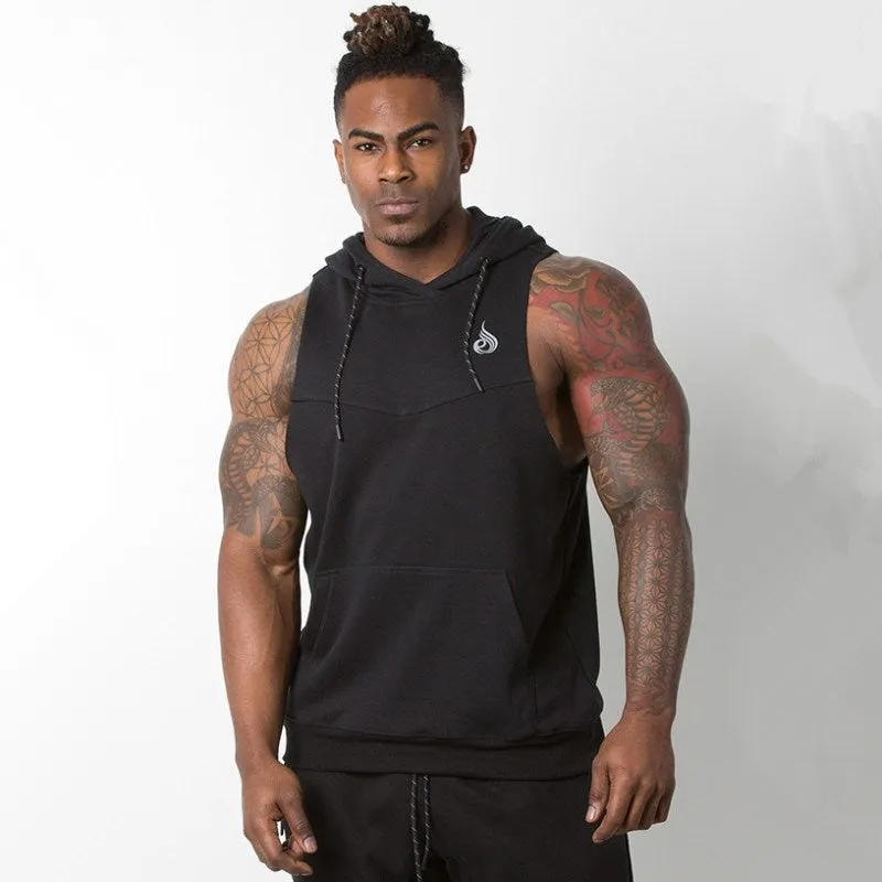 Mens Sleeveless Hoodies gyms Fitness Bodybuilding cotton Sweatshirt Casual fashion male workout Hooded Sportswear clothing