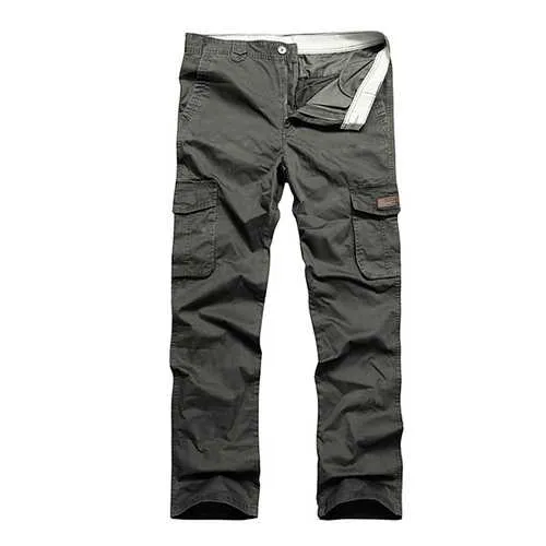 Mens Solid Color Outdooors Casual Sport Trouers Cotton Autumn Multi Pocket Cargo Pants