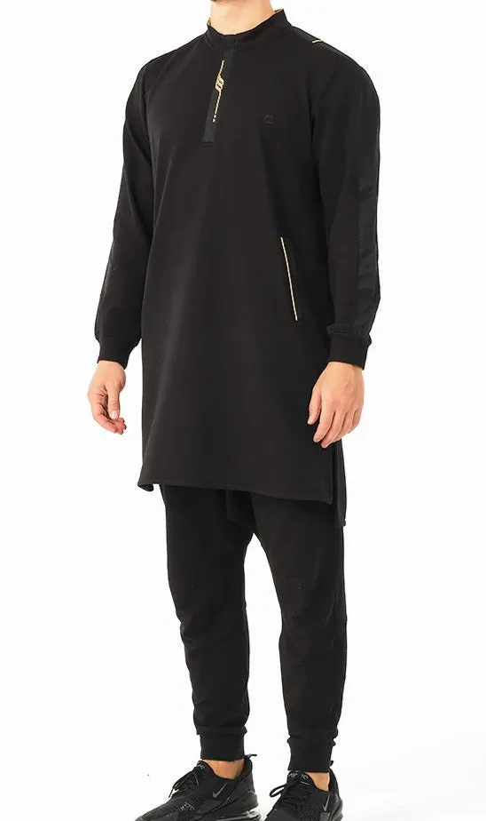 Muslim Men’s Short Jubba Kamisweat Subtil QL in Black and Gold