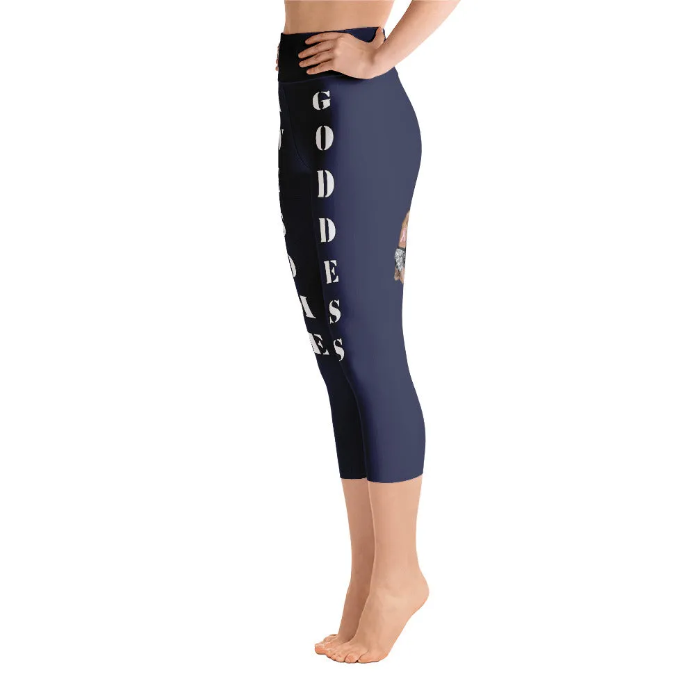 Our best viral leggings midnight blue awesome goddess white letters