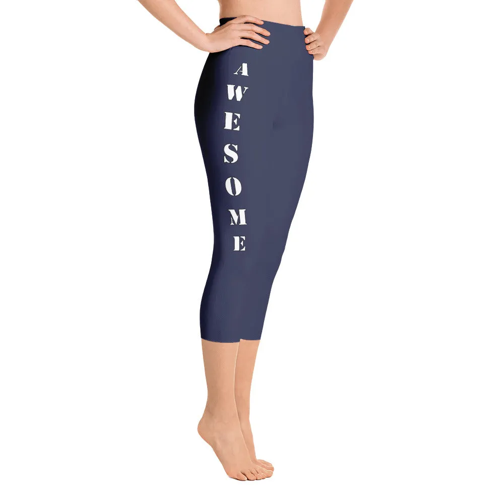 Our best viral leggings midnight blue awesome goddess white letters