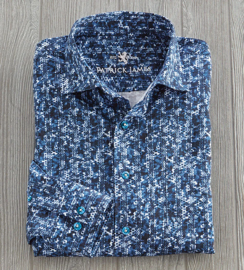 Patrick James Chain Print Long Sleeve Sport Shirt