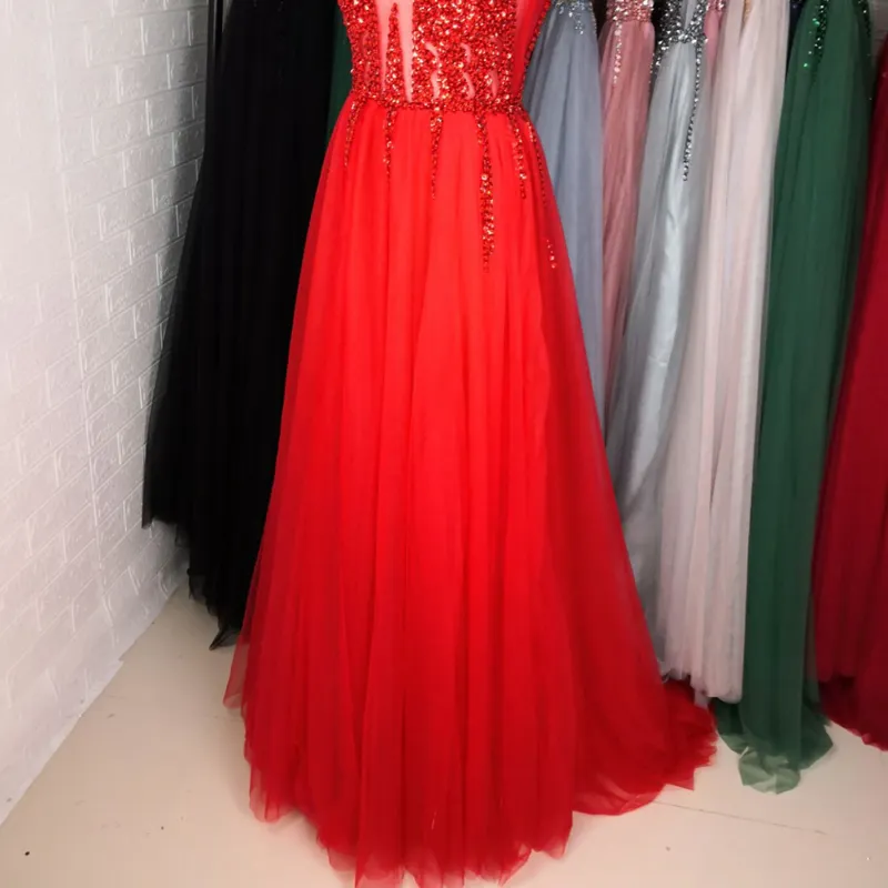 Prom Party Sparkly Tulle Sequins A-Line Evening Dress EV1009