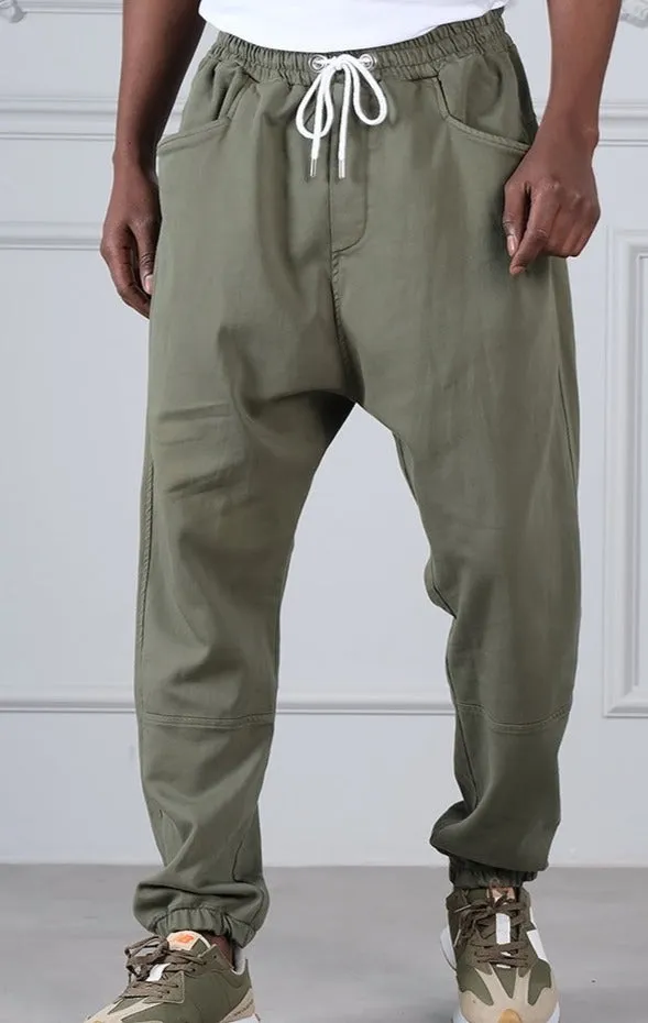 QL Relaxed Cotton STRETCH Cuffed Trousers in Khaki