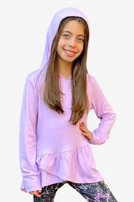 Simply Soft Knit Hoodie Pullover Ruffle Top – Lavender