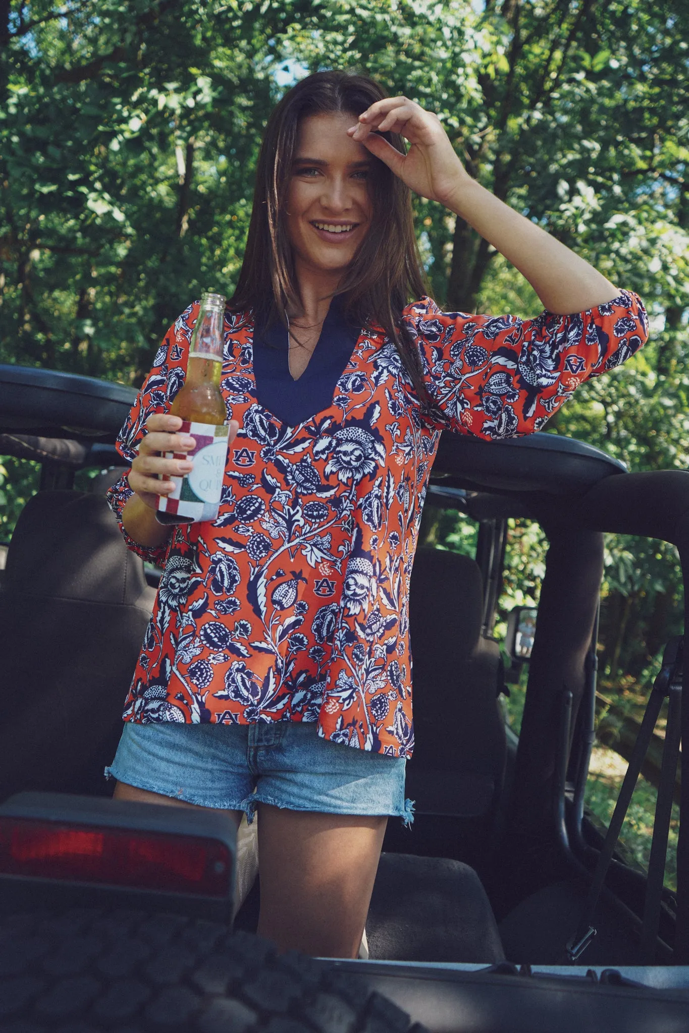 Tailgate Collection Eliza Top - Auburn Floral Orange