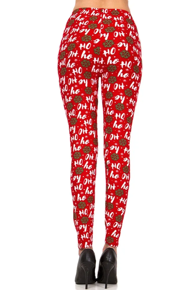 Women's Regular Christmas Ho Ho Ho Snowflake Pattern Printed Leggings